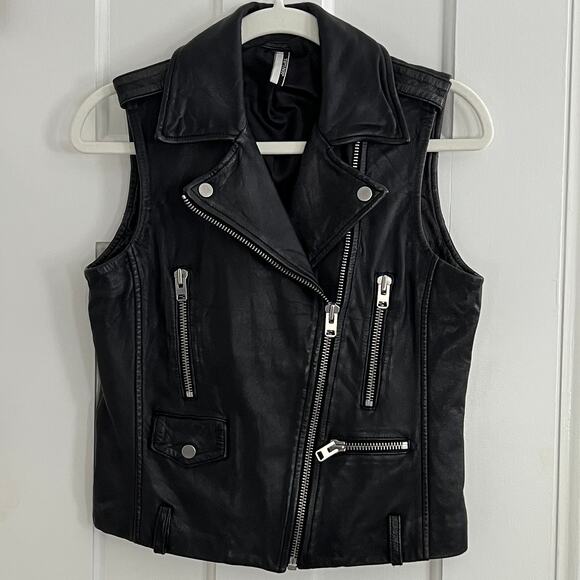 ♥️ Black Leather Moto Vest Women Size 4 Topshop - Picture 3 of 10